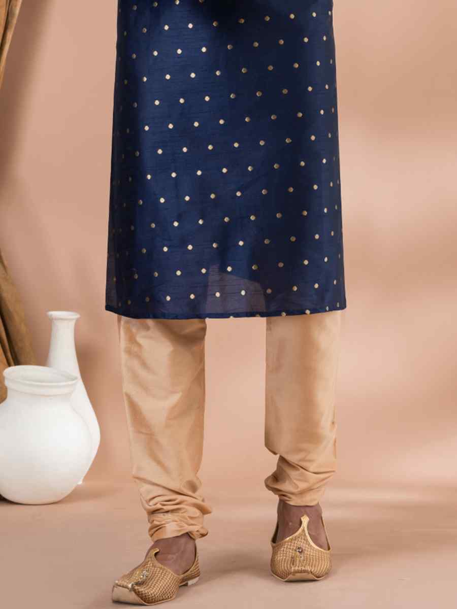 Navy Blue Banarasi Dhupion Silk Embroidered Festival Party Kurta