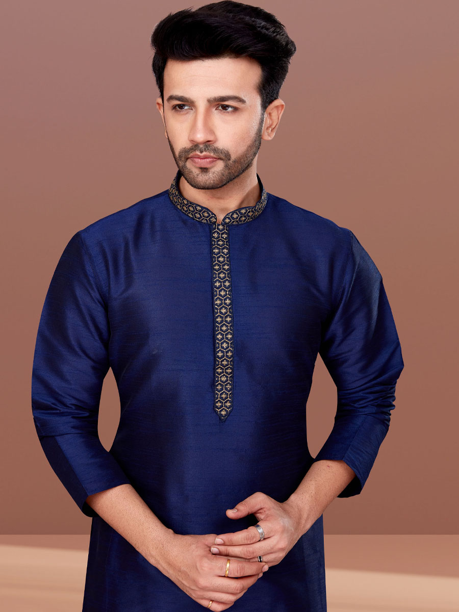 Navy Blue Banarasi Dhupion Woven Festival Kurta