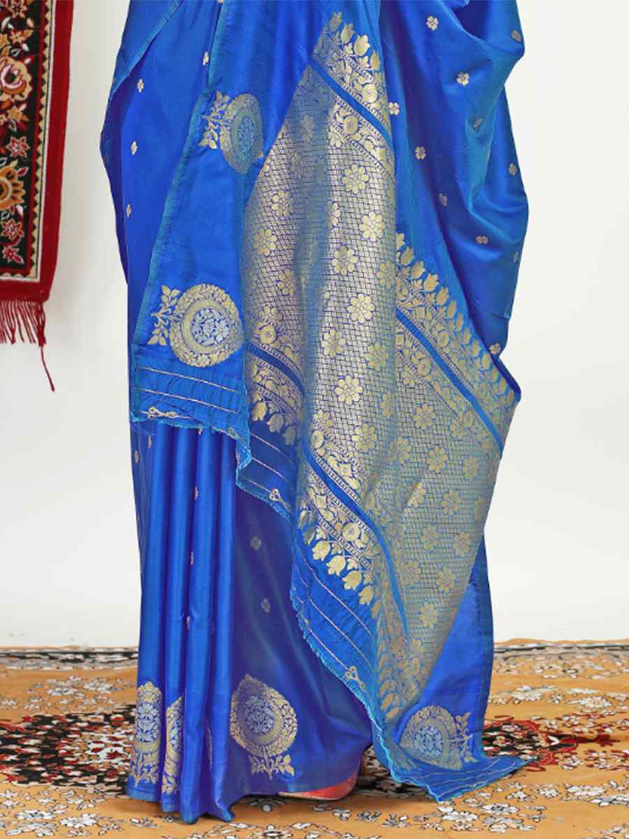 Navy Blue Banarasi Silk Handwoven Festival Casual Classic Style Saree