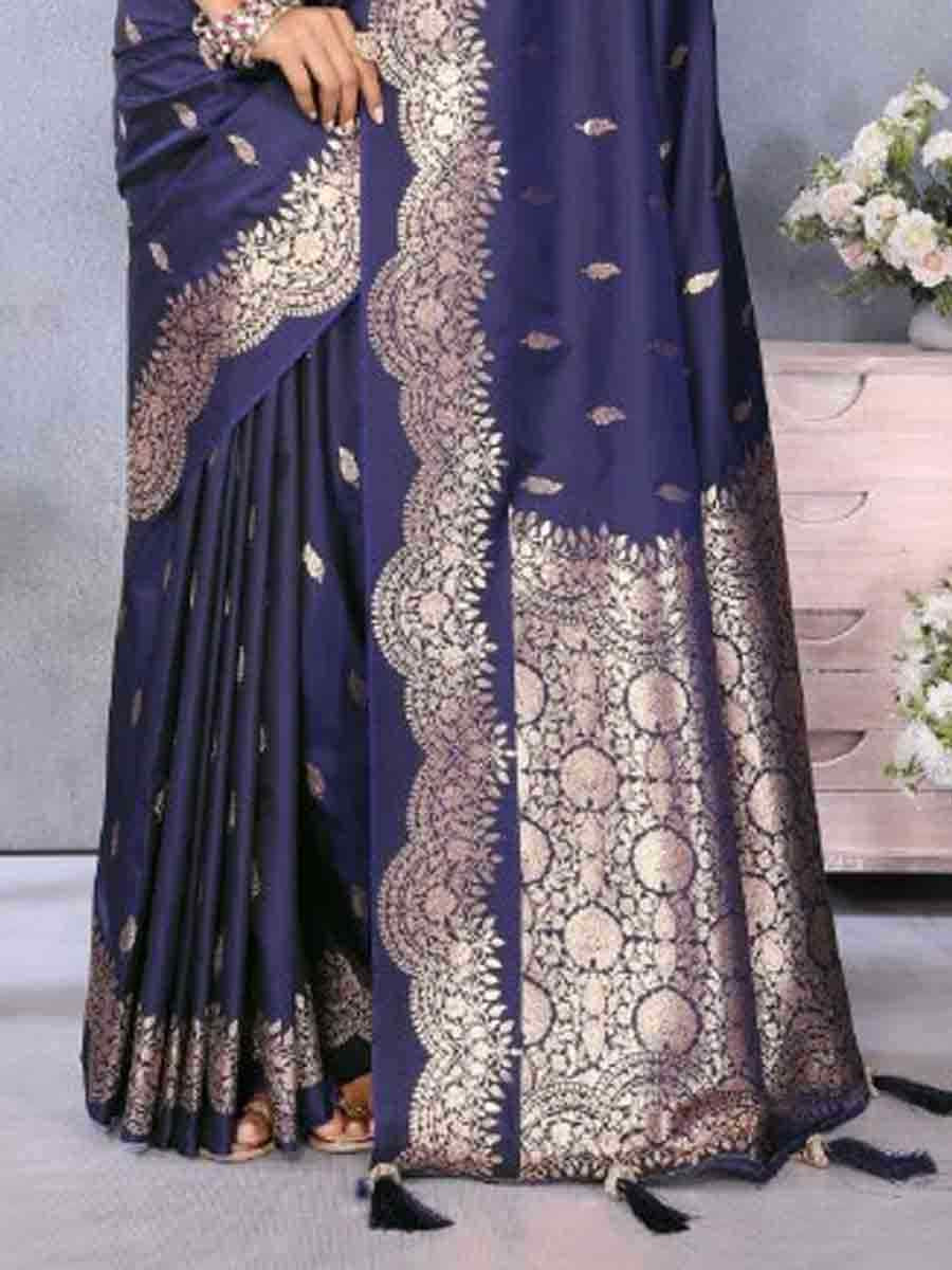 Navy Blue Banarasi Silk Handwoven Festival Wedding Fancy Heavy Border Saree