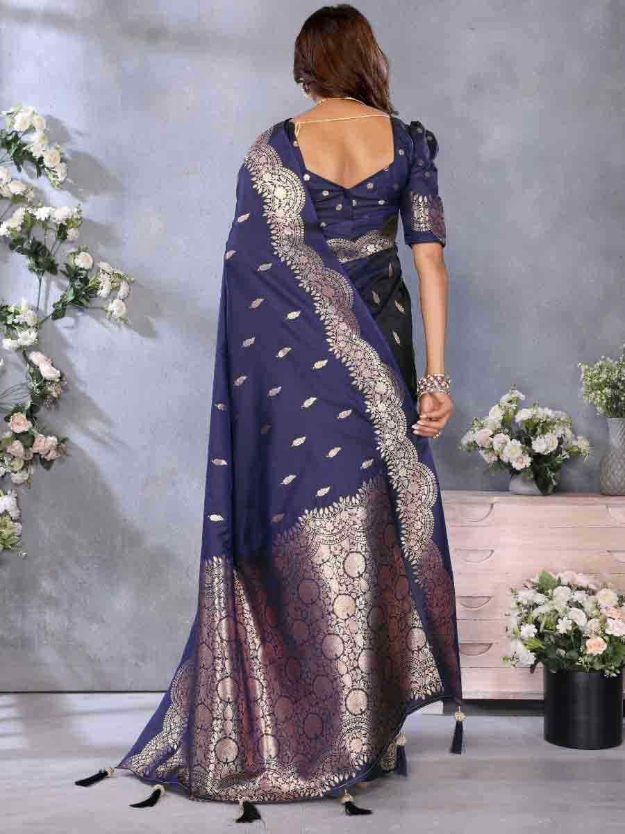 Navy Blue Banarasi Silk Handwoven Festival Wedding Fancy Heavy Border Saree