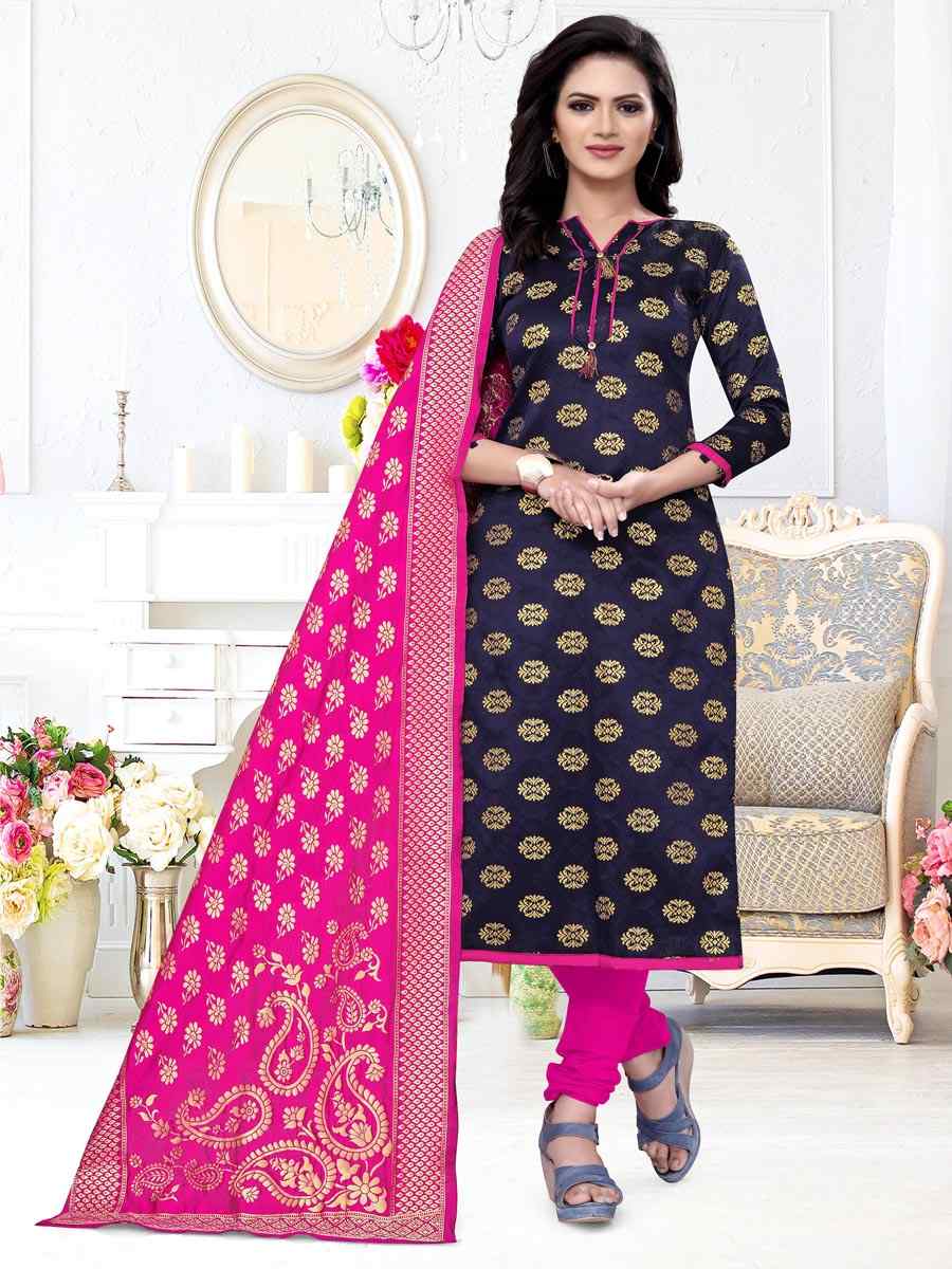 Navy Blue Banarasi Silk Handwoven Wedding Festival Churidar Salwar Kameez