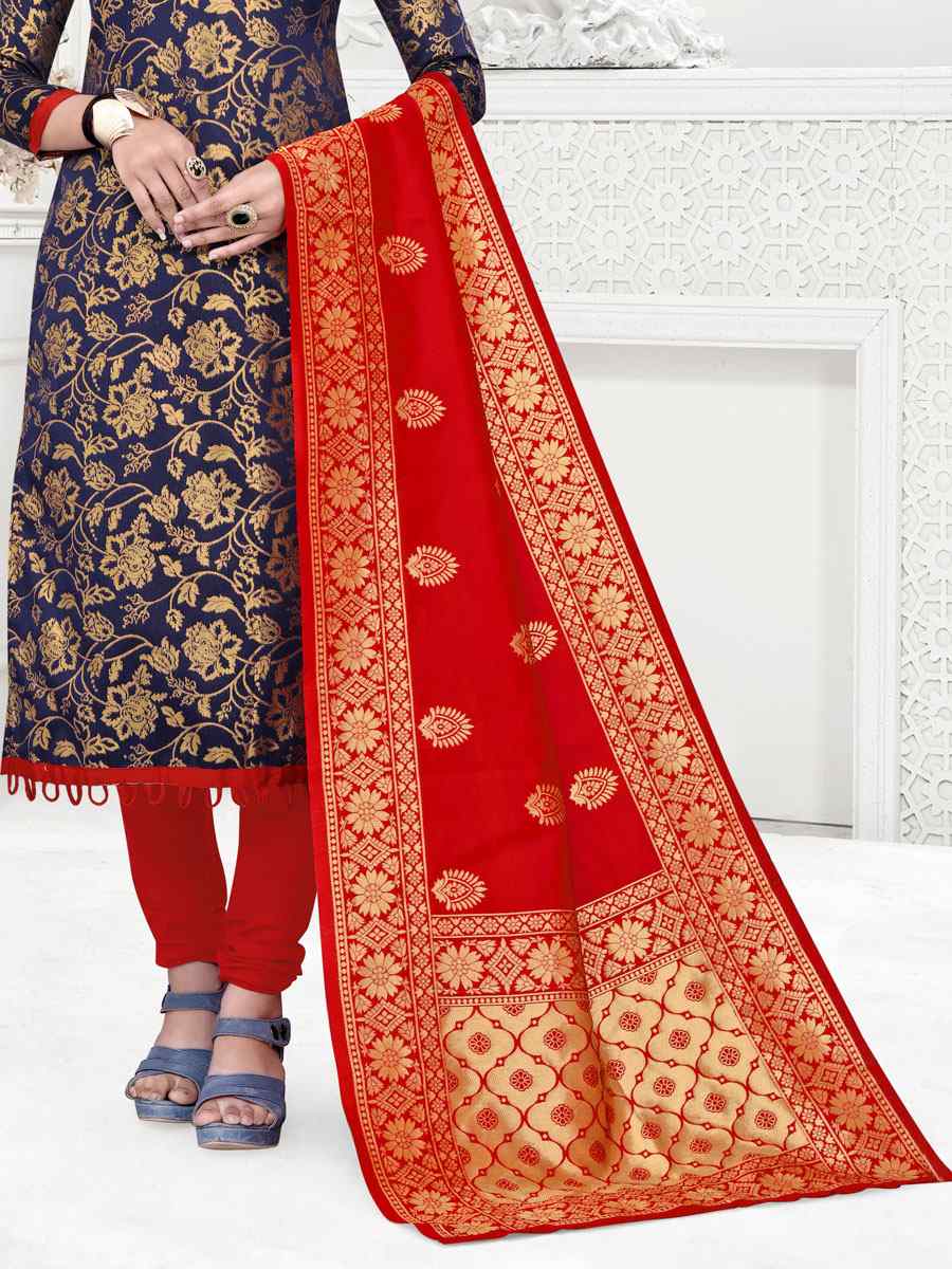 Navy Blue Banarasi Silk Handwoven Wedding Festival Churidar Salwar Kameez