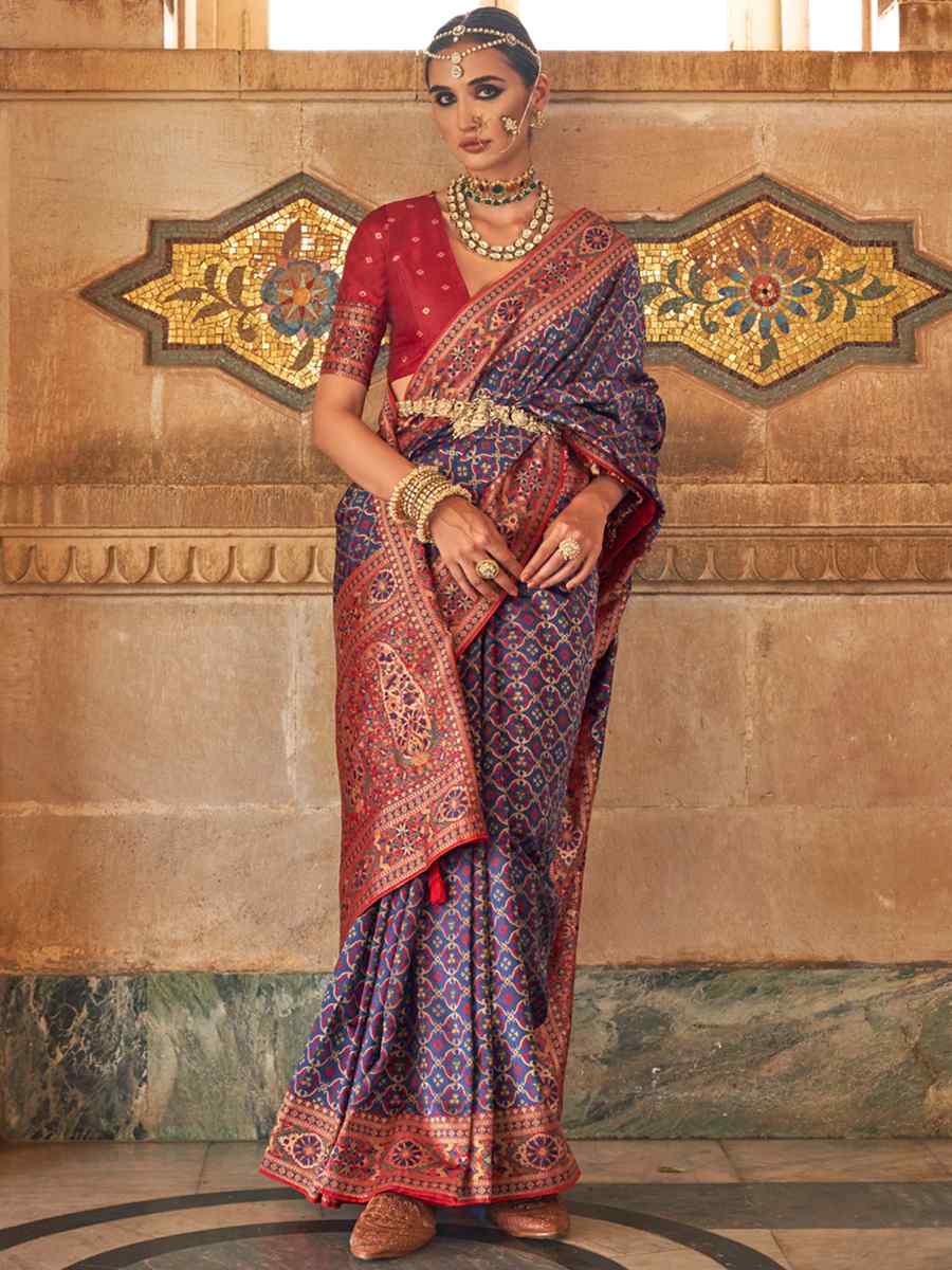 Navy Blue Banarasi Silk Handwoven Wedding Festival Heavy Border Saree