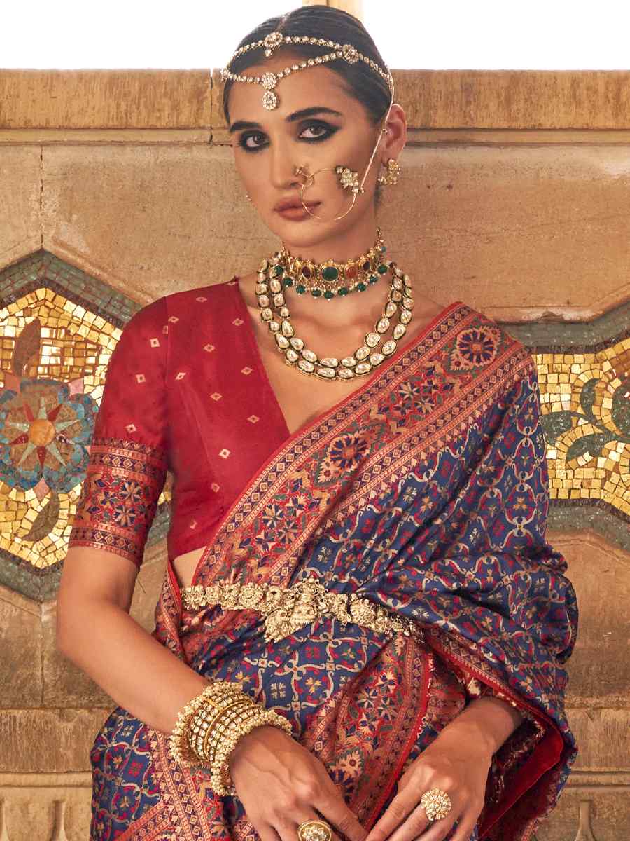 Navy Blue Banarasi Silk Handwoven Wedding Festival Heavy Border Saree