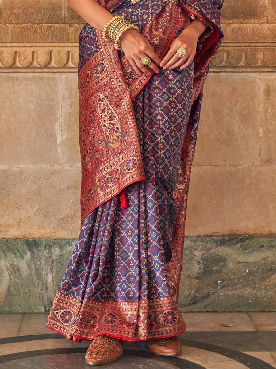 Navy Blue Banarasi Silk Handwoven Wedding Festival Heavy Border Saree