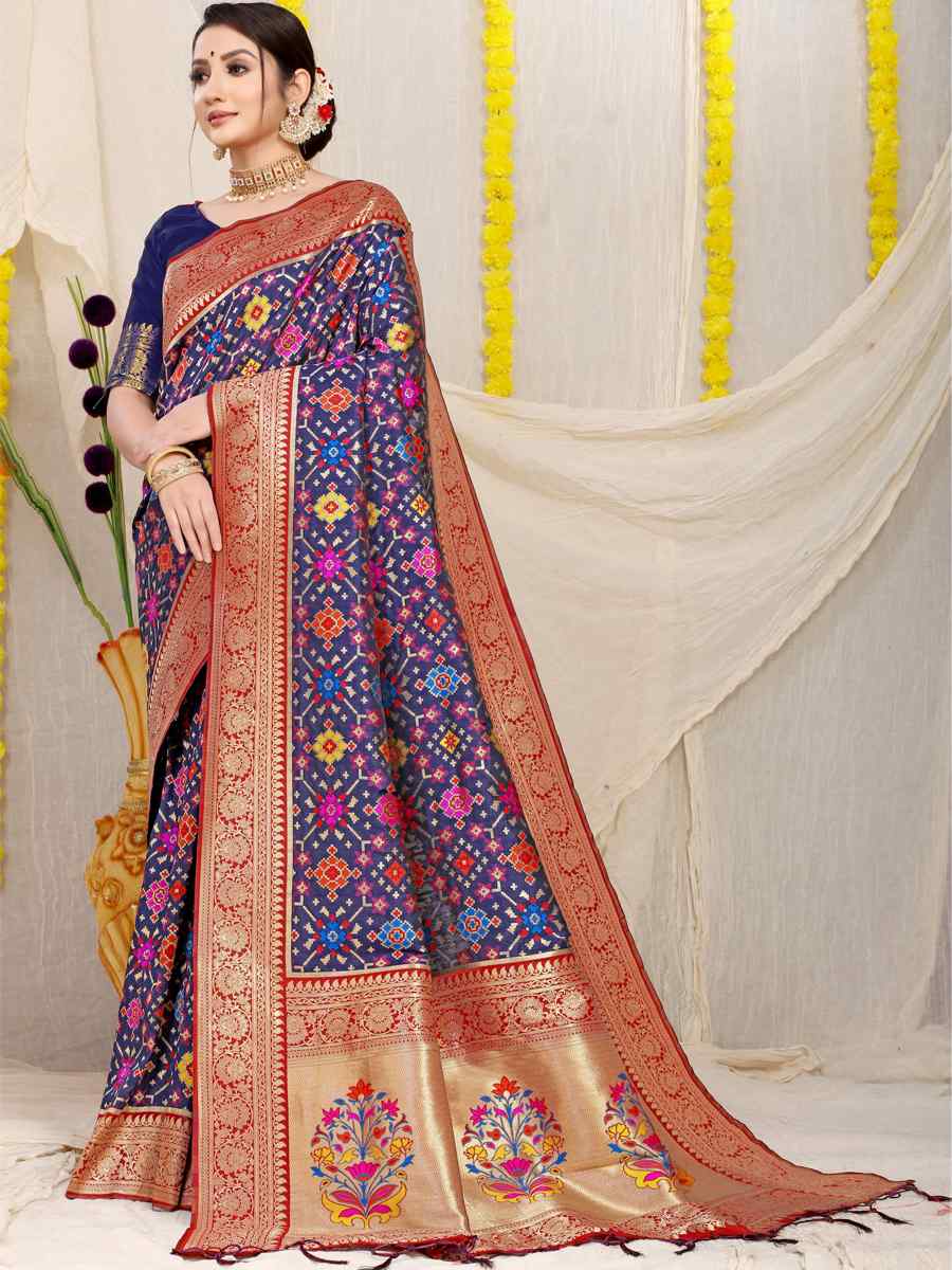 Navy Blue Banarasi Silk Handwoven Wedding Festival Heavy Border Saree
