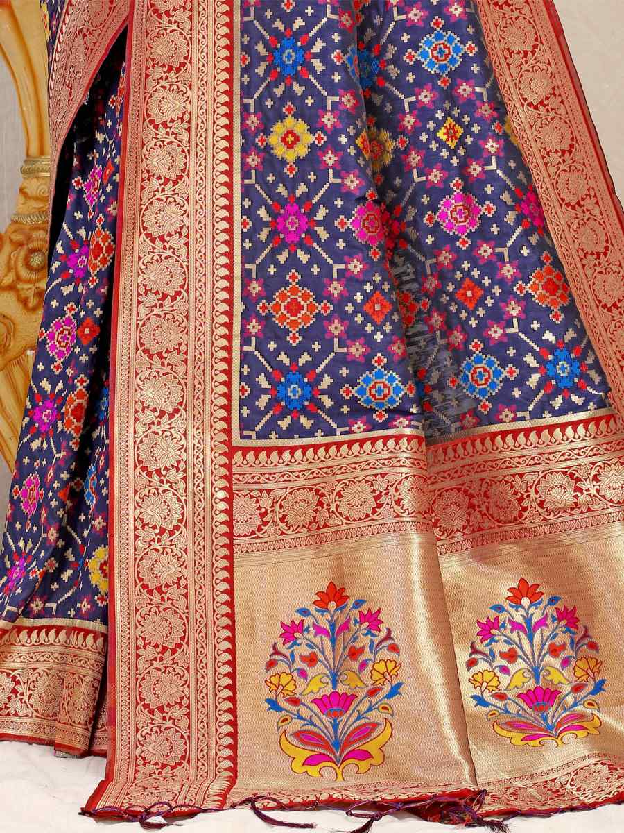Navy Blue Banarasi Silk Handwoven Wedding Festival Heavy Border Saree