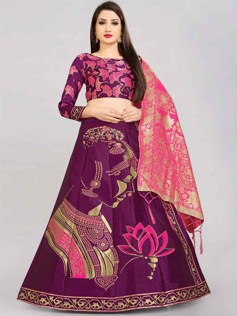 Navy Blue Banarasi Silk Jacquard Embroidered Festival Wedding Circular Lehenga Choli