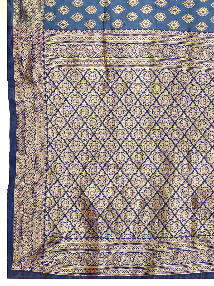 Navy Blue Banarasi Silk Zari Kanjivaram Handwoven Wedding Party Festival Reception Heavy Border Saree
