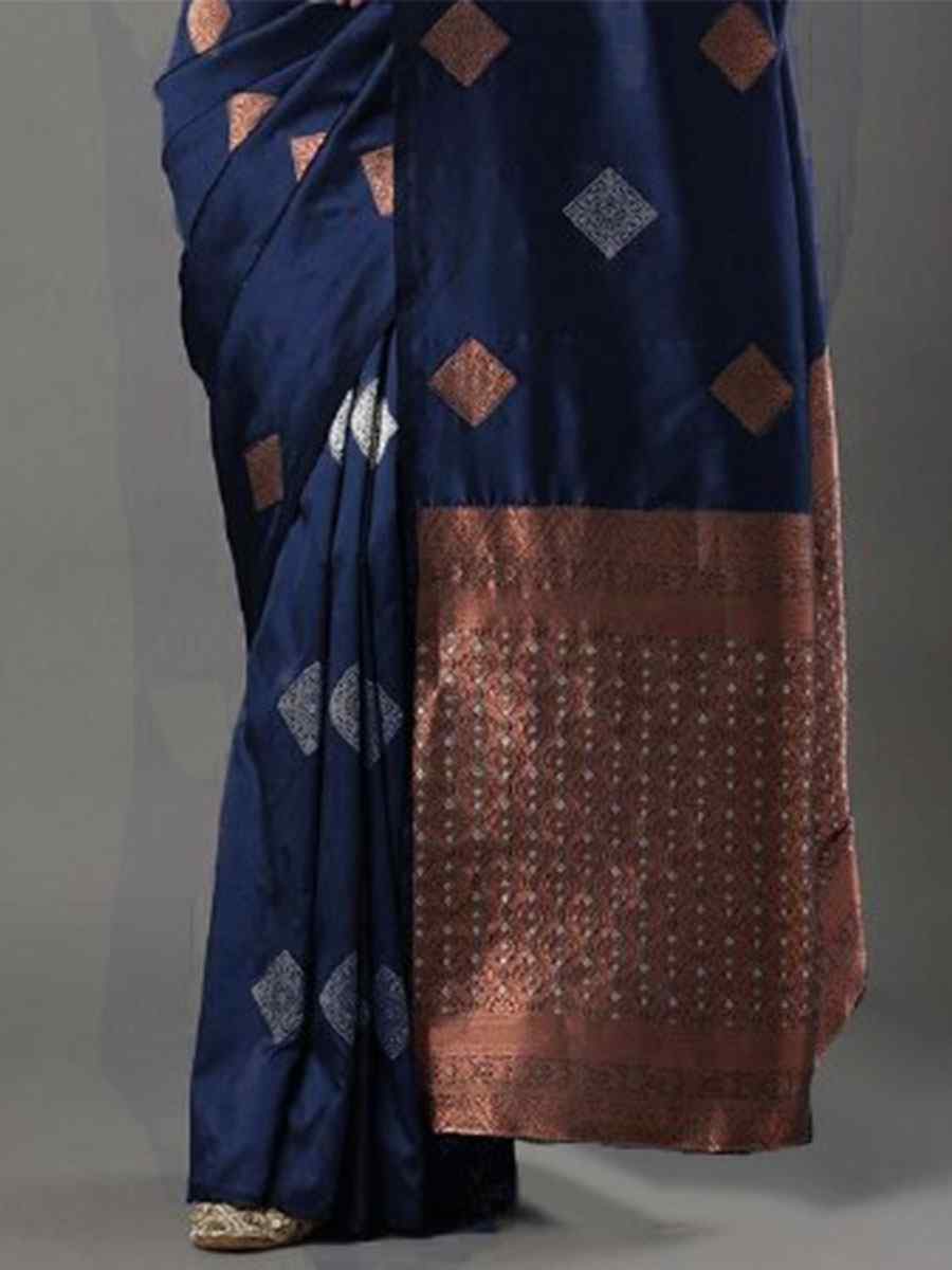 Navy Blue Banarasi Soft Silk Handwoven Casual Festival Classic Style Saree