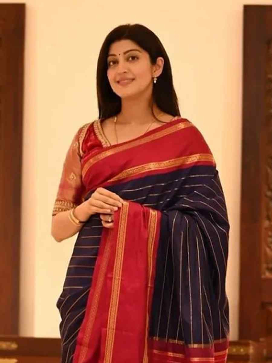 Navy Blue Banarasi Soft Silk Handwoven Festival Wedding Fancy Heavy Border Saree