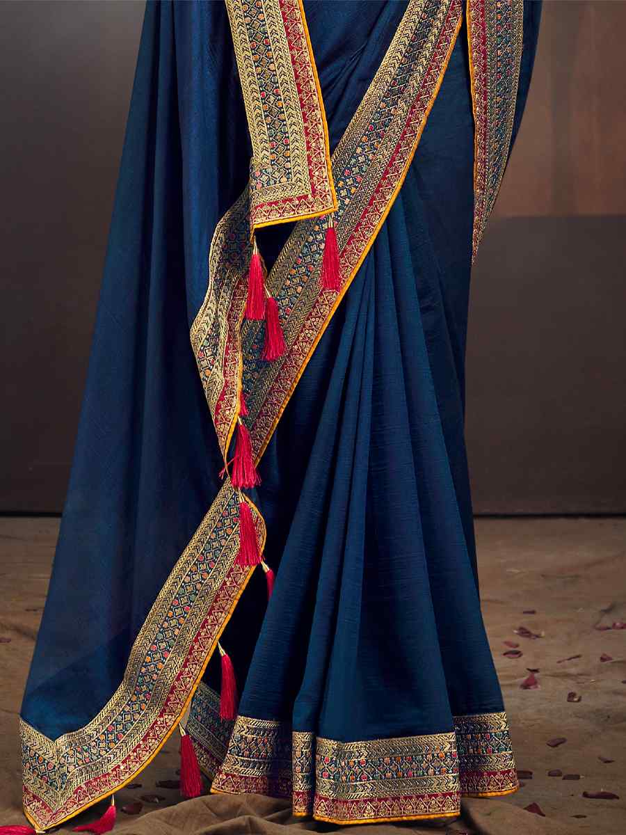 Navy Blue Banglory Silk Handwoven Wedding Festival Heavy Border Saree