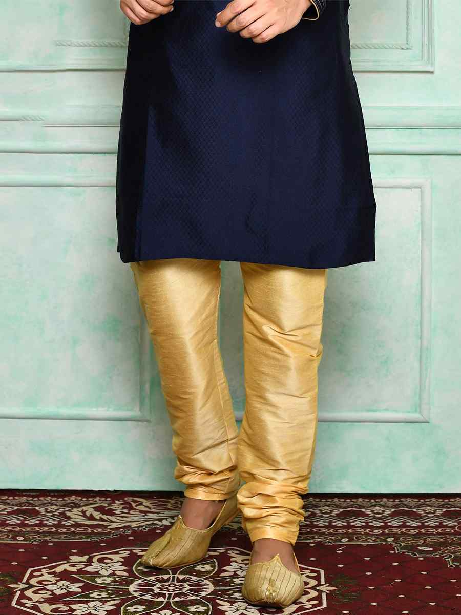 Navy Blue Brocade Woven Festival Kurta