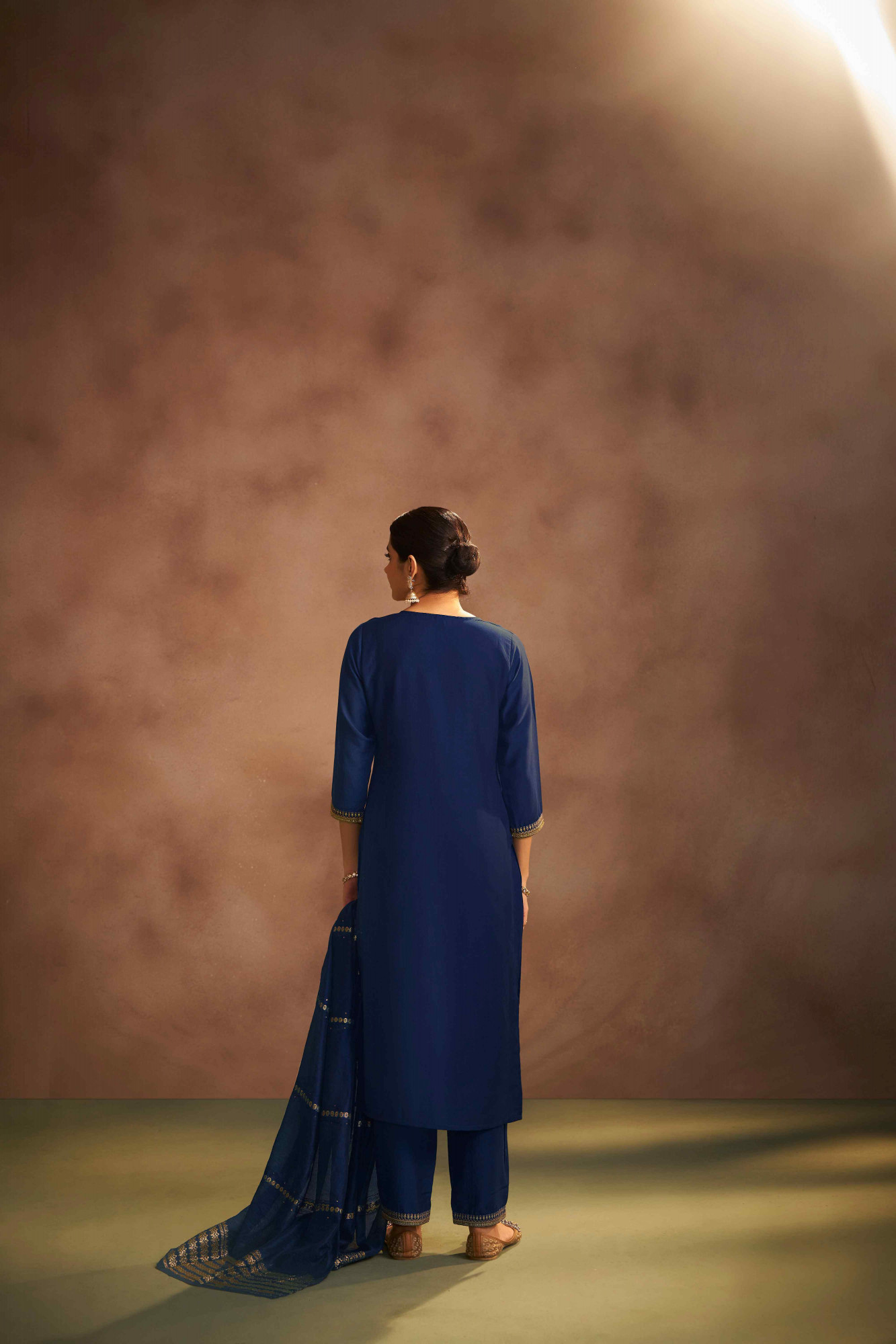 Navy Blue Chinon Embroidery Party Wedding Festival Casual Ready Pant Salwar Kameez