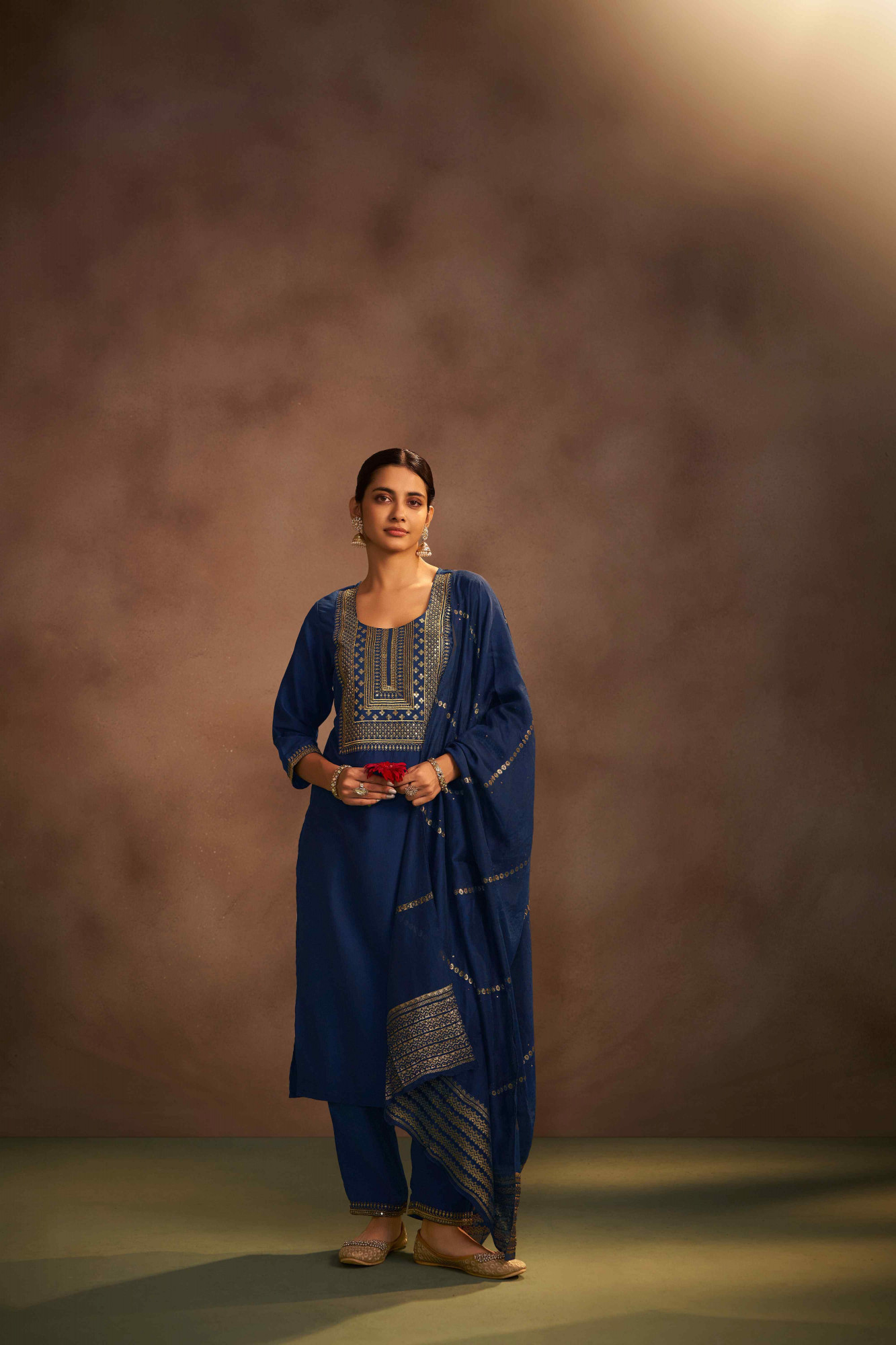 Navy Blue Chinon Embroidery Party Wedding Festival Casual Ready Pant Salwar Kameez