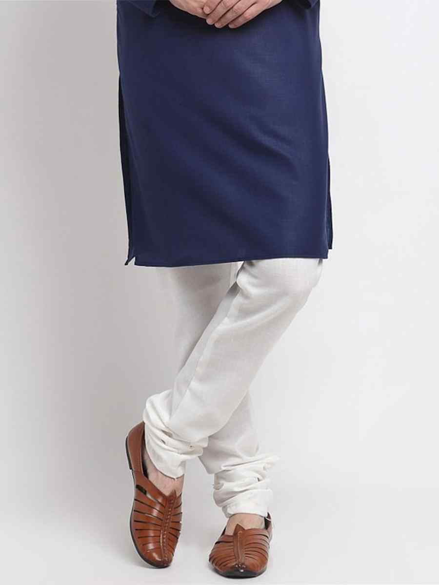 Navy Blue Cotton Blend Plain Festival Casual Kurta
