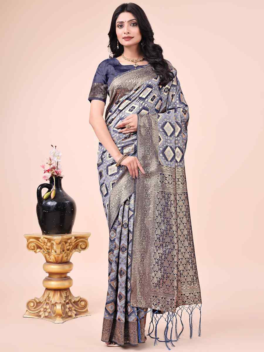 Navy Blue Cotton Handwoven Festival Wedding Fancy Heavy Border Saree