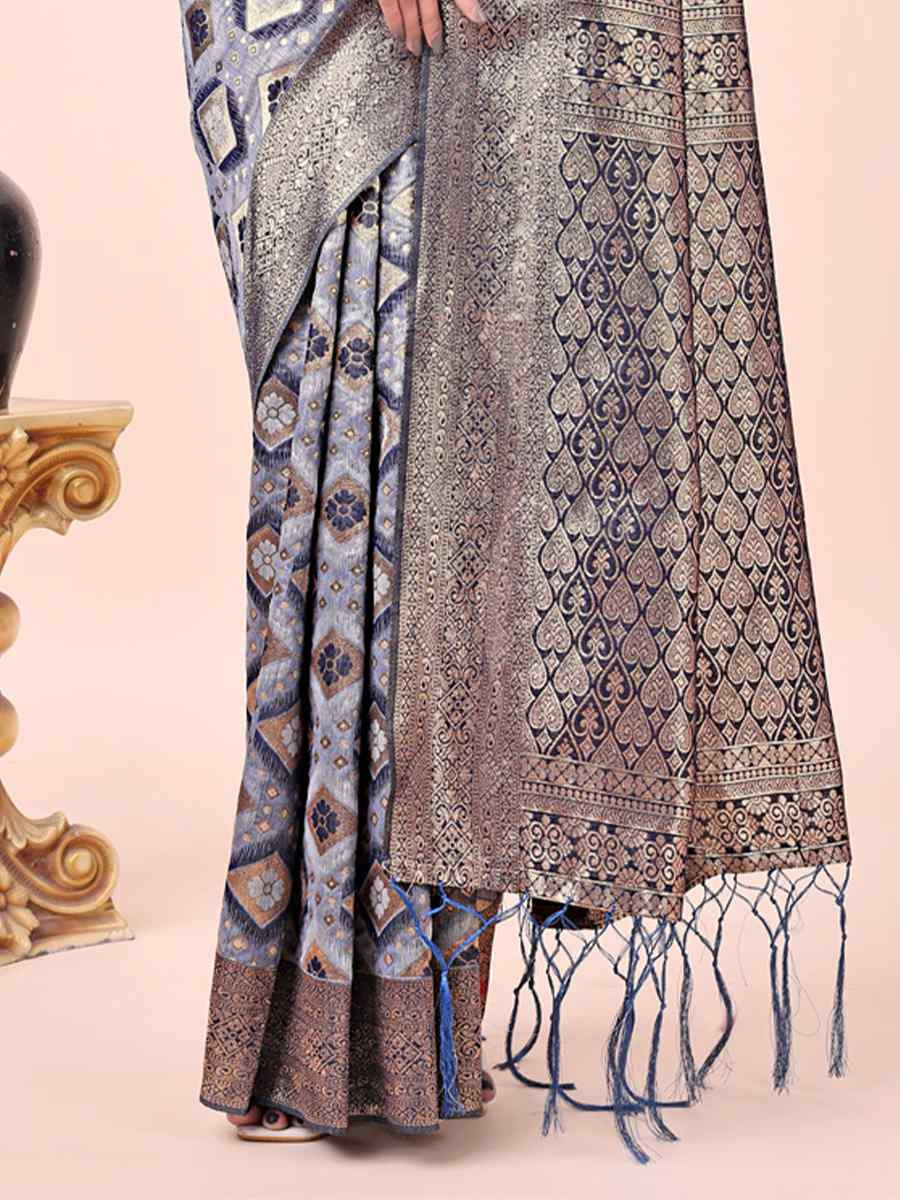 Navy Blue Cotton Handwoven Festival Wedding Fancy Heavy Border Saree