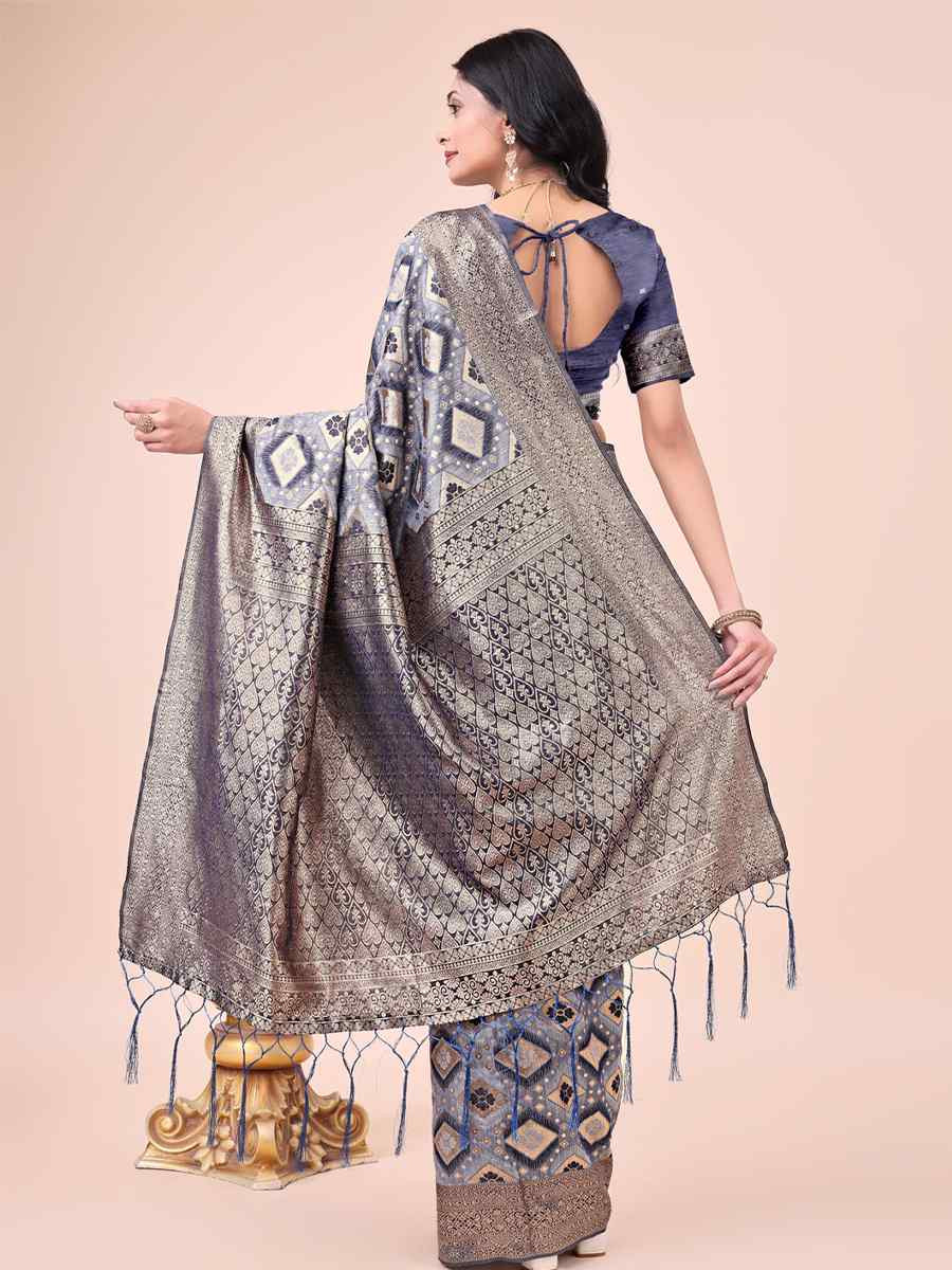 Navy Blue Cotton Handwoven Festival Wedding Fancy Heavy Border Saree