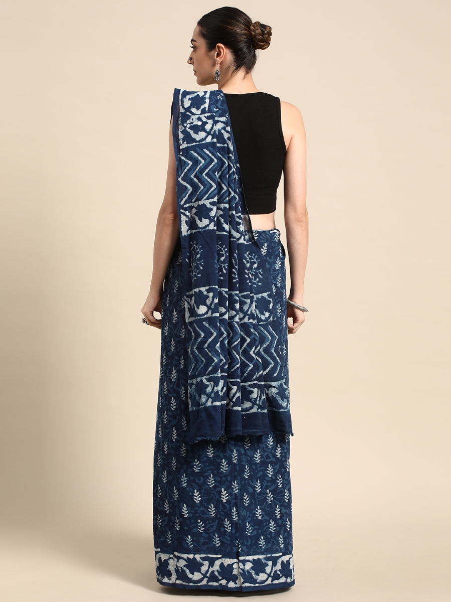 Navy Blue Cotton Printed Festival Casual Contemporary Sarees