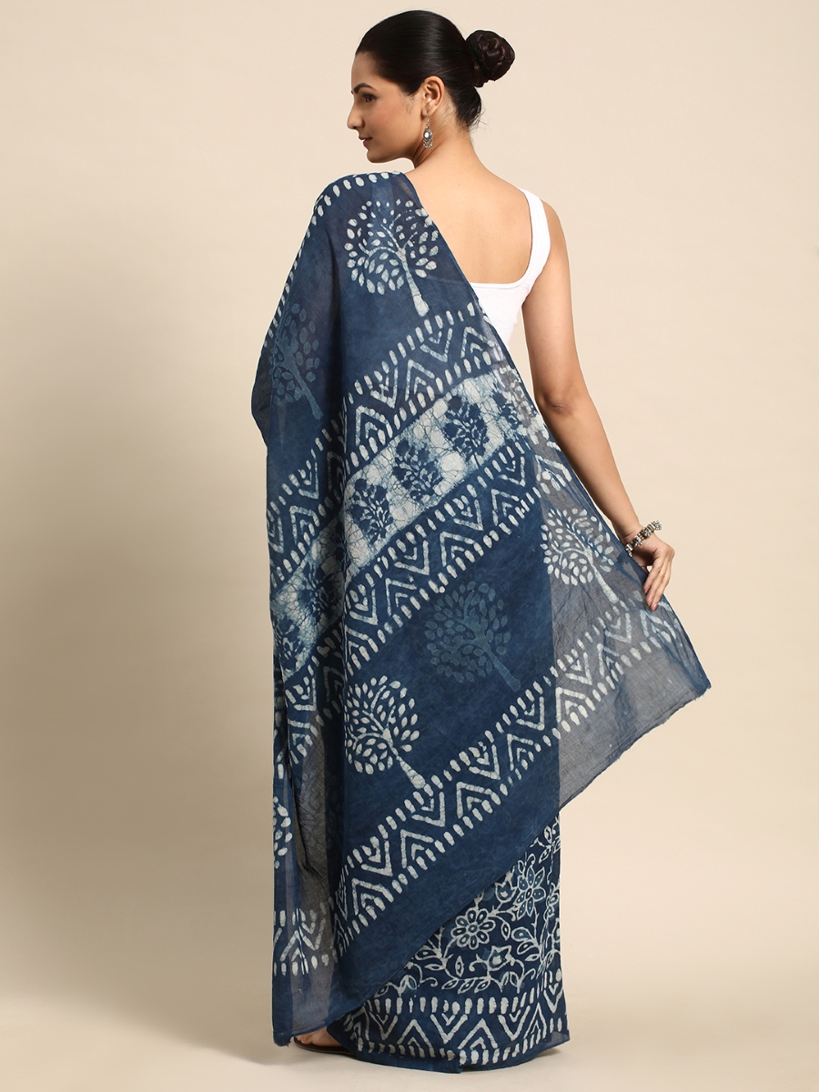 Navy Blue Cotton Printed Festival Casual Contemporary Sarees