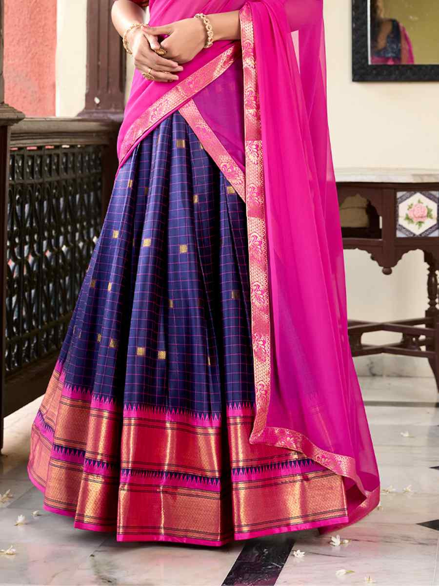 Navy Blue Cotton Silk Handwoven Reception Wedding Lehenga Choli