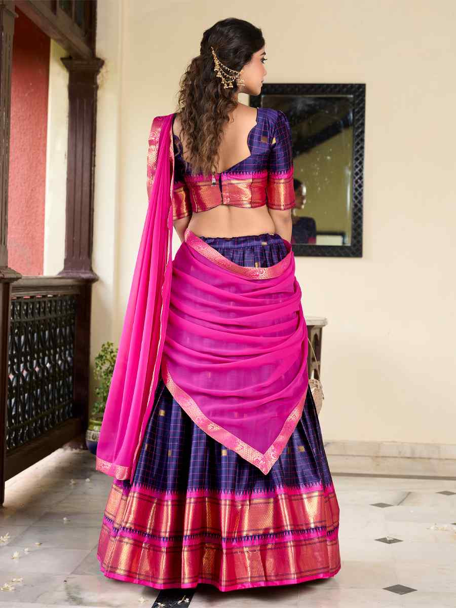 Navy Blue Cotton Silk Handwoven Reception Wedding Lehenga Choli