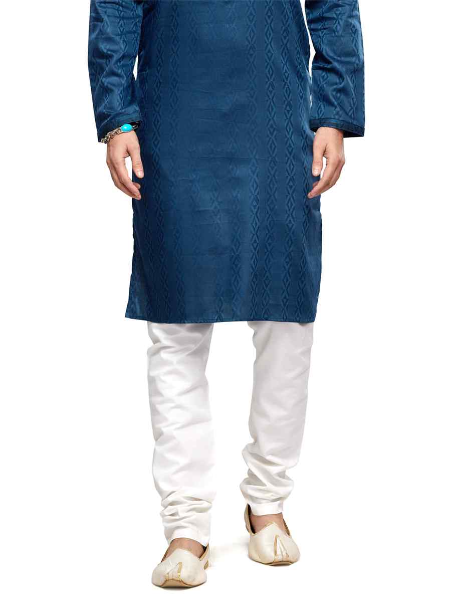 Navy Blue Cotton Woven Festival Party Kurta