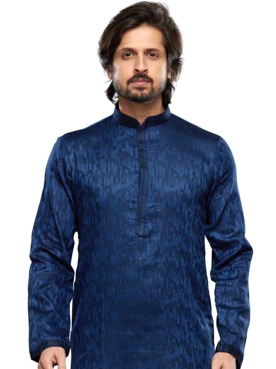 Navy Blue Cotton Woven Festival Party Kurta