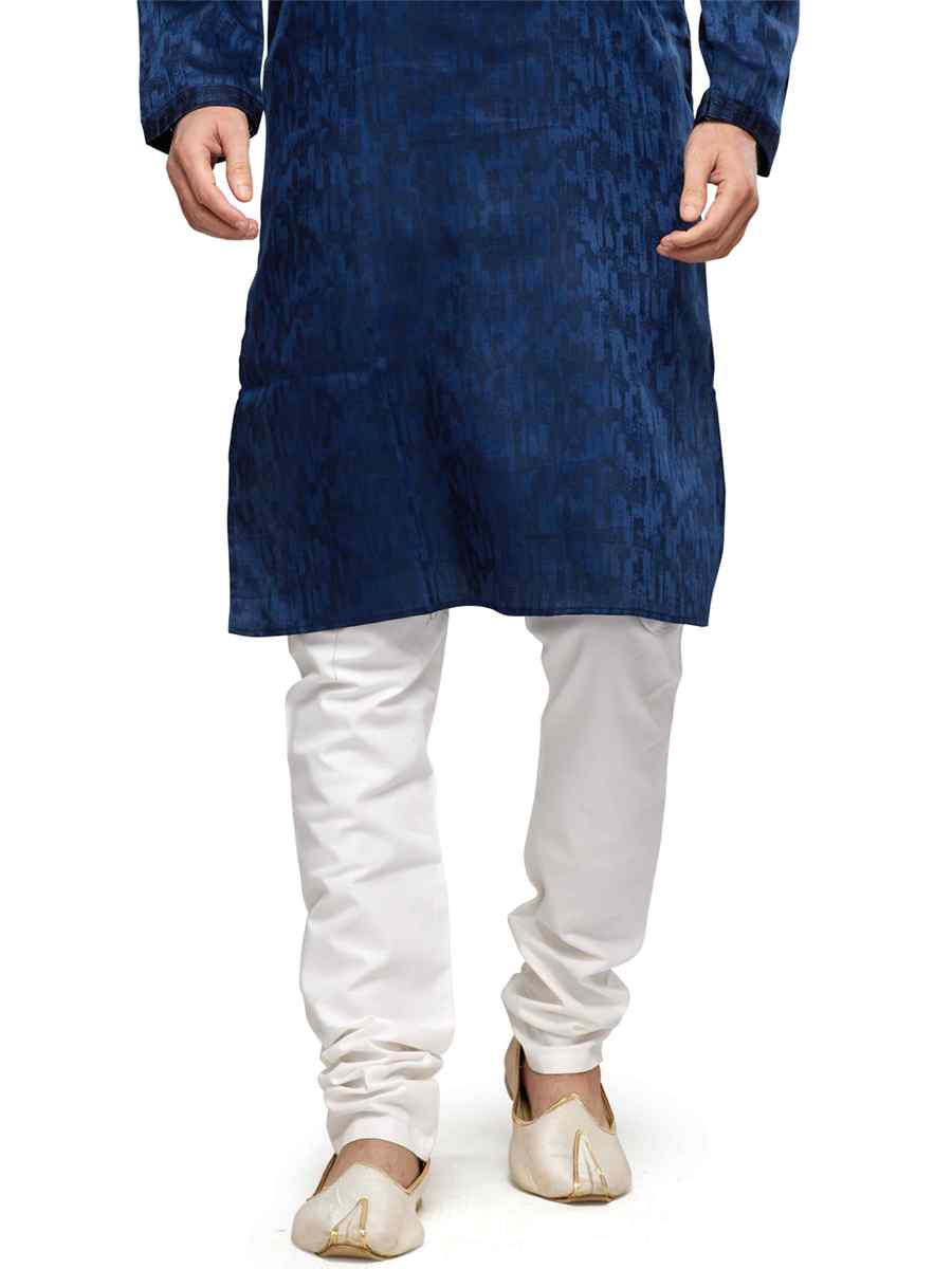 Navy Blue Cotton Woven Festival Party Kurta