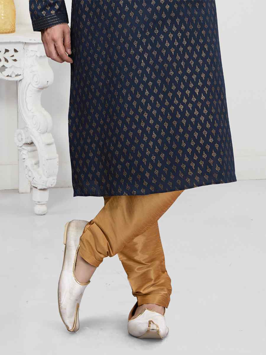 Navy Blue Cotton Woven Festival Wedding Kurta