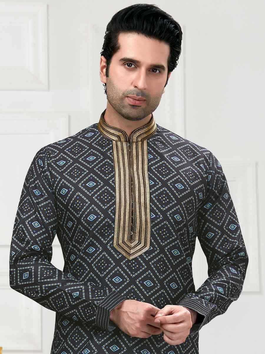 Navy Blue Cotton Woven Festival Wedding Kurta