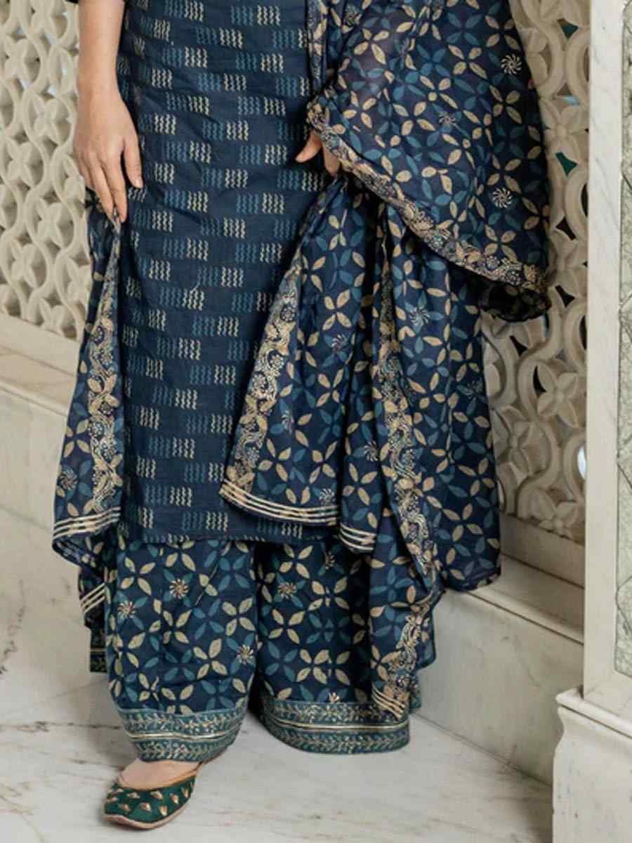 Navy Blue CottonPrinted Casual Festival Pant Salwar Kameez