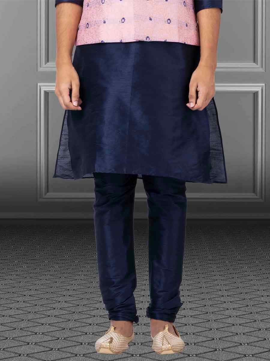 Navy Blue Dhupion Raw Silk Woven Festival Wedding Kurta Waistcoat