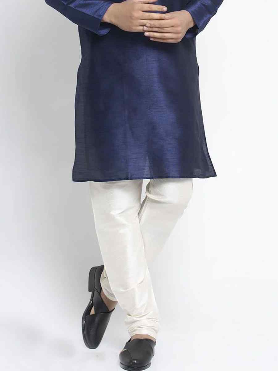 Navy Blue Dhupion Silk Plain Festival Kurta