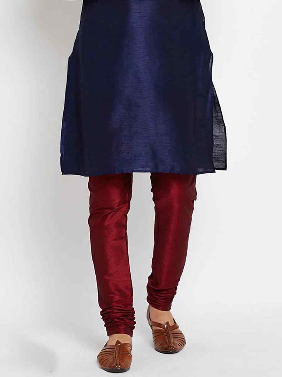 Navy Blue Dhupion Silk Plain Festival Kurta