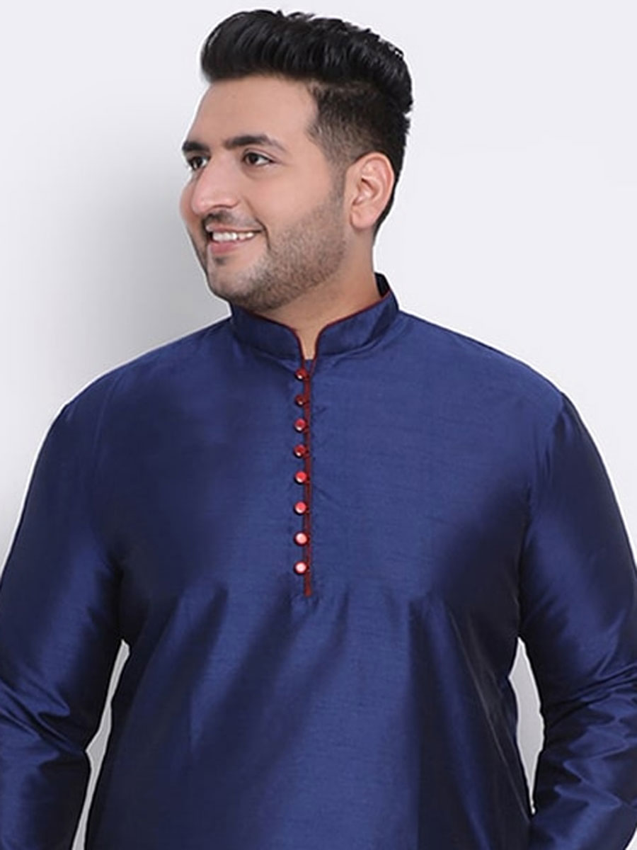 Navy Blue Dupion Silk Festival Plain Kurta