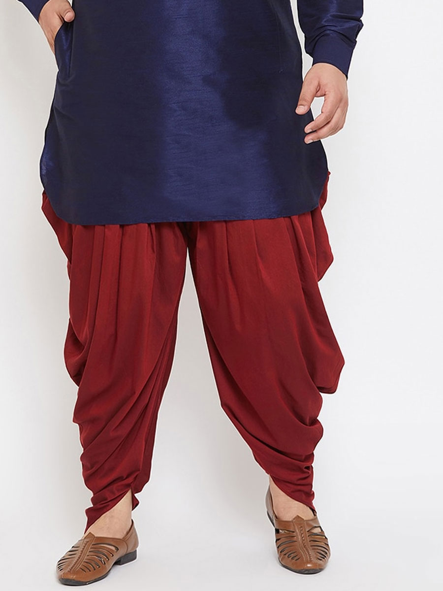 Navy Blue Dupion Silk Festival Plain Kurta