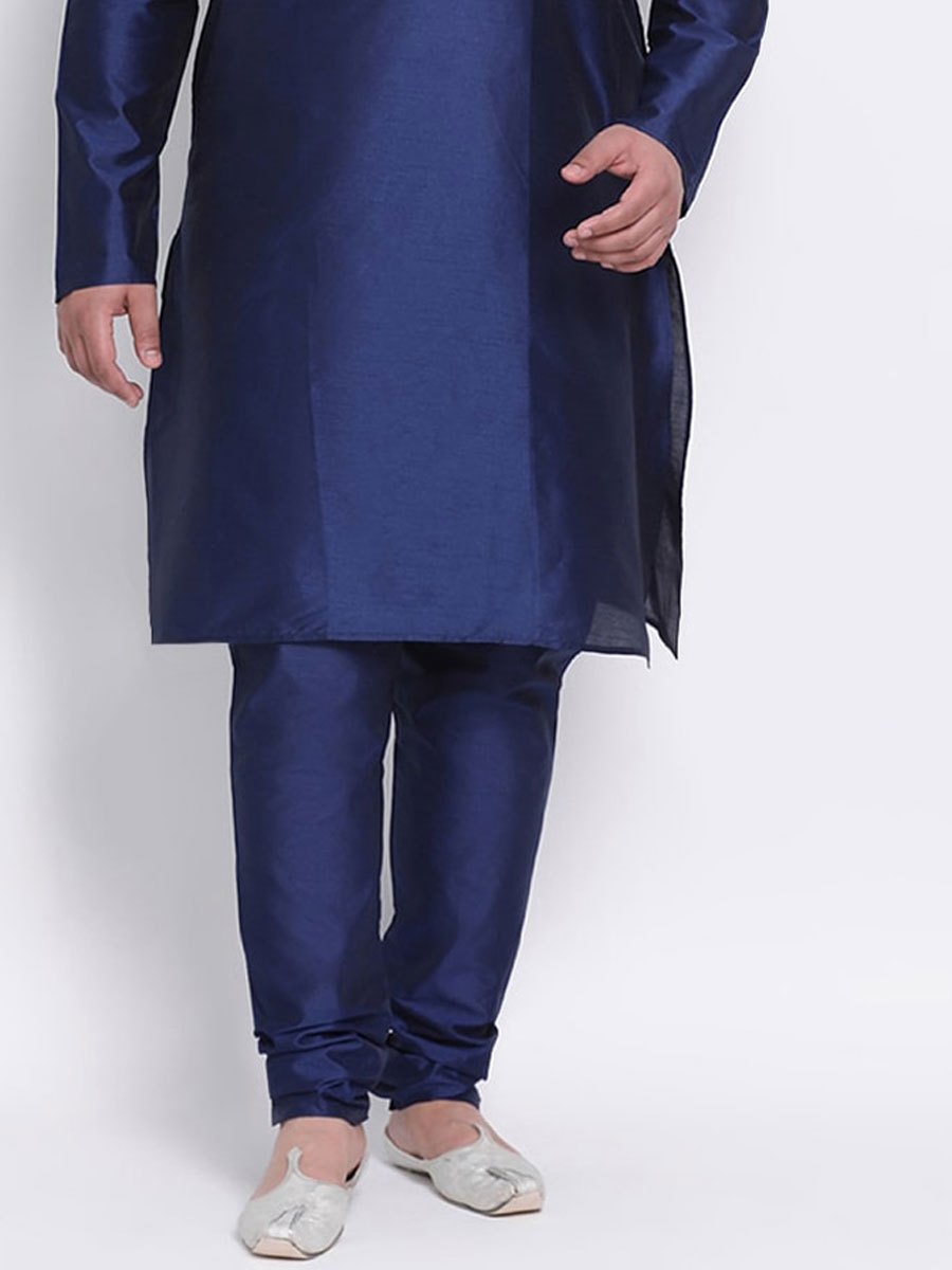 Navy Blue Dupion Silk Festival Plain Kurta