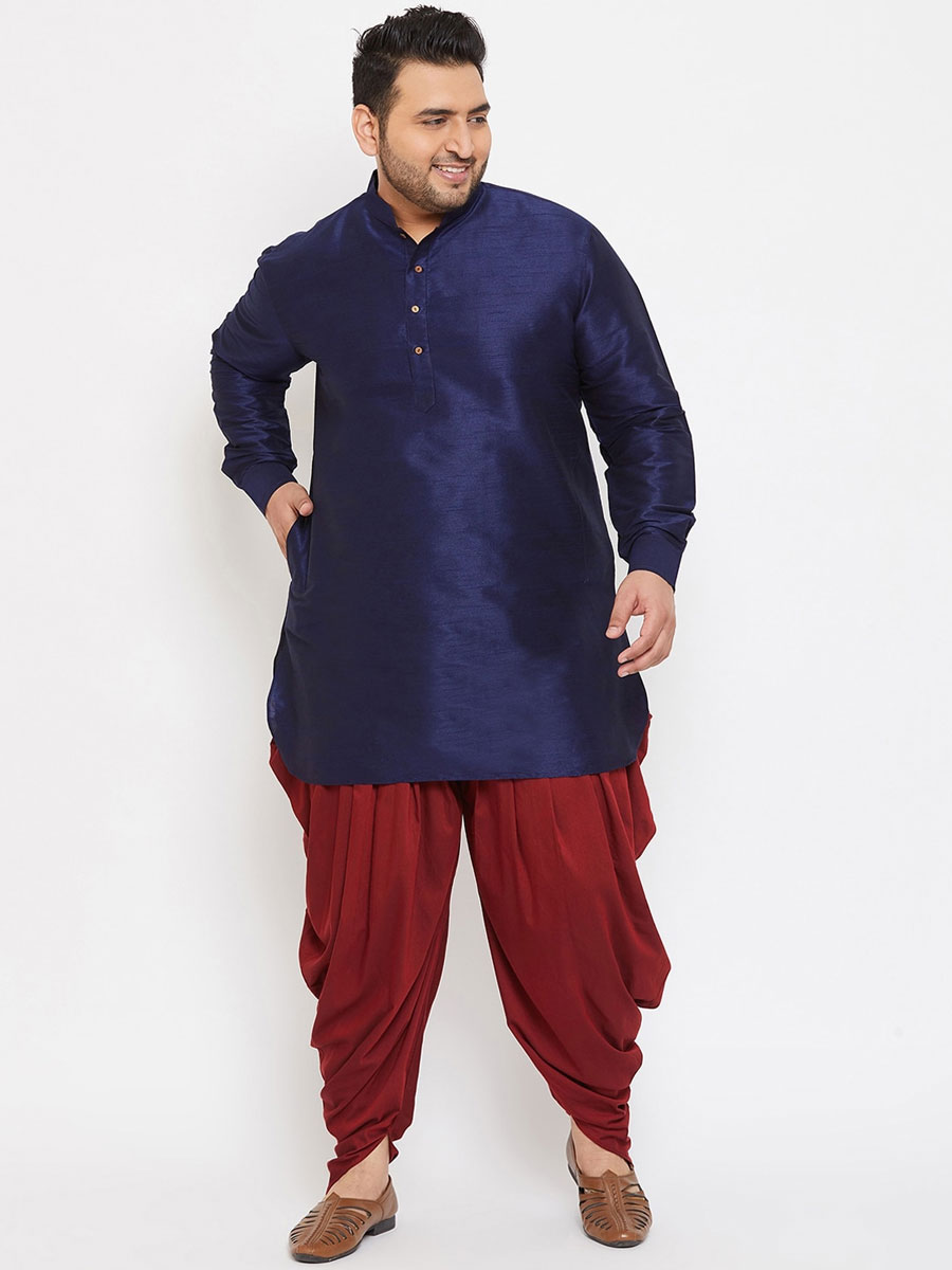 Navy Blue Dupion Silk Festival Plain Kurta
