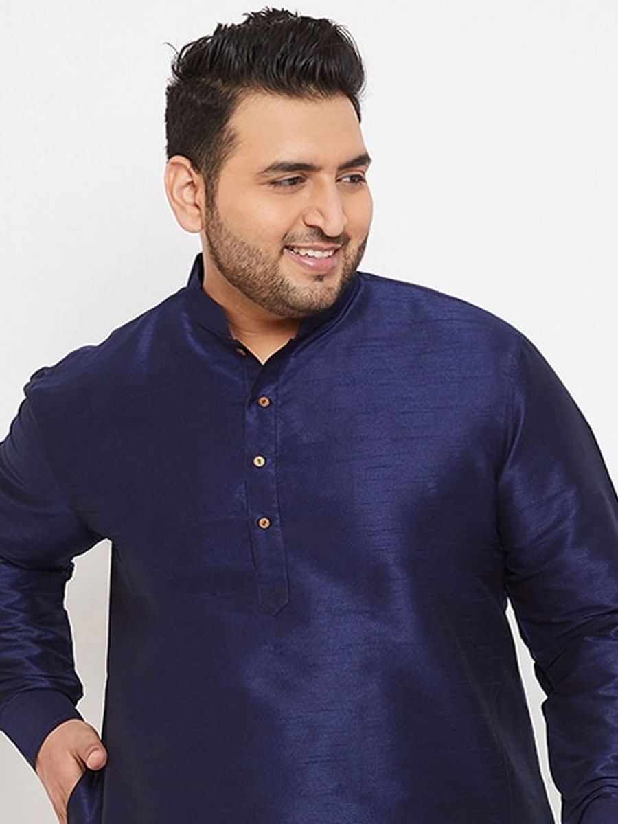 Navy Blue Dupion Silk Festival Plain Kurta