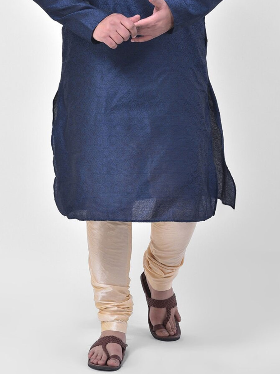 Navy Blue Dupion Silk Festival Plain Kurta