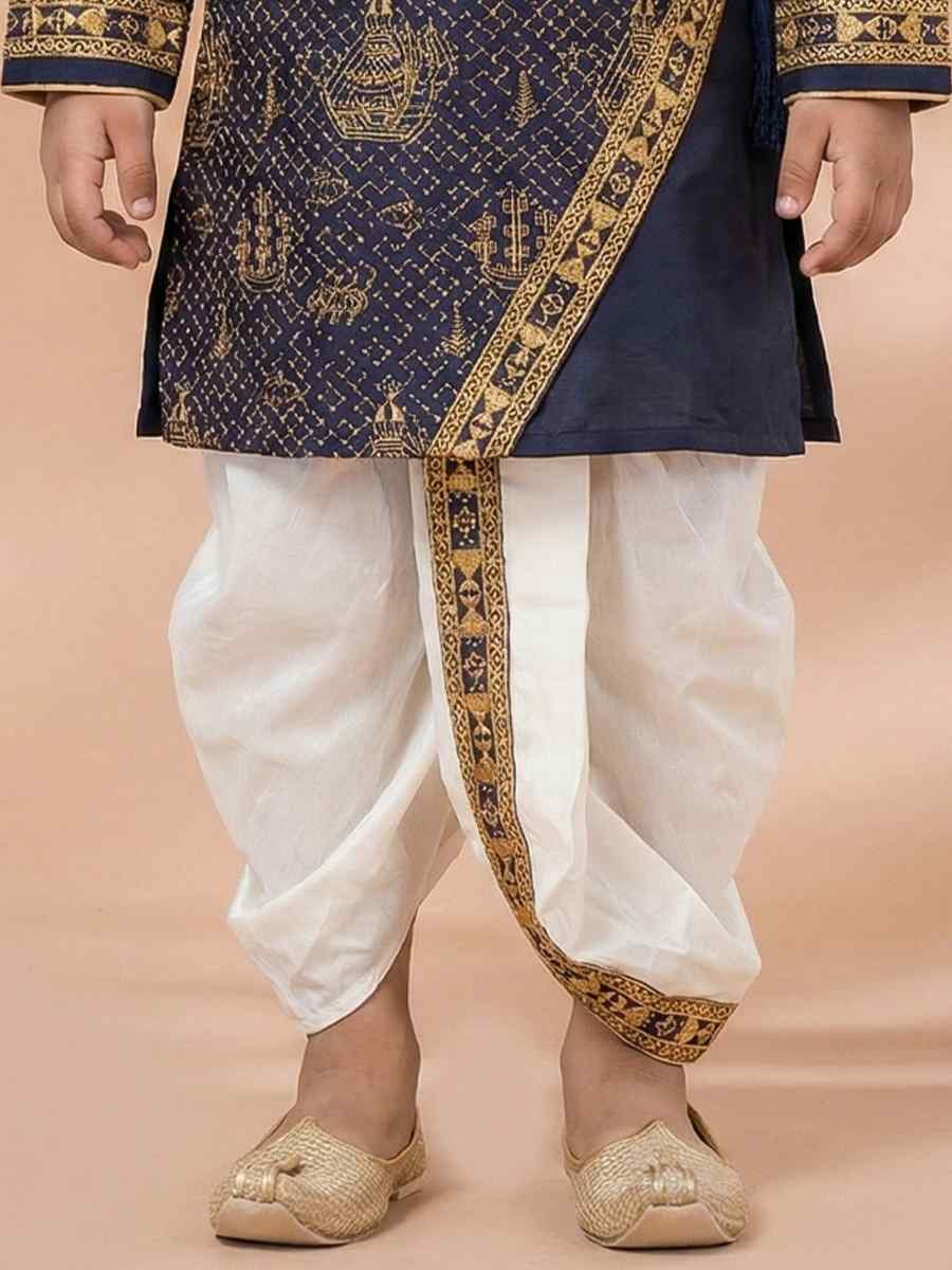 Navy Blue Embroidery Festival Traditional Kurta Dhoti Boys Wear