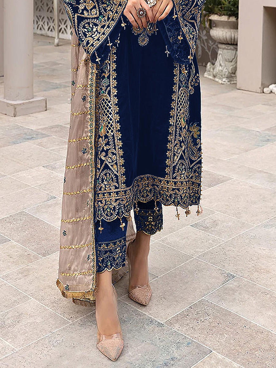 Navy Blue Faux Georgette Embroidered Party Pant Kameez