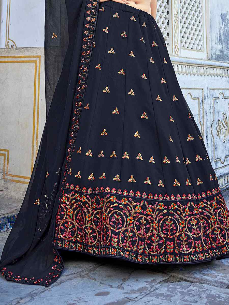 Navy Blue Georegtte Embroidered Festival Party Wear Circular Lehenga Choli