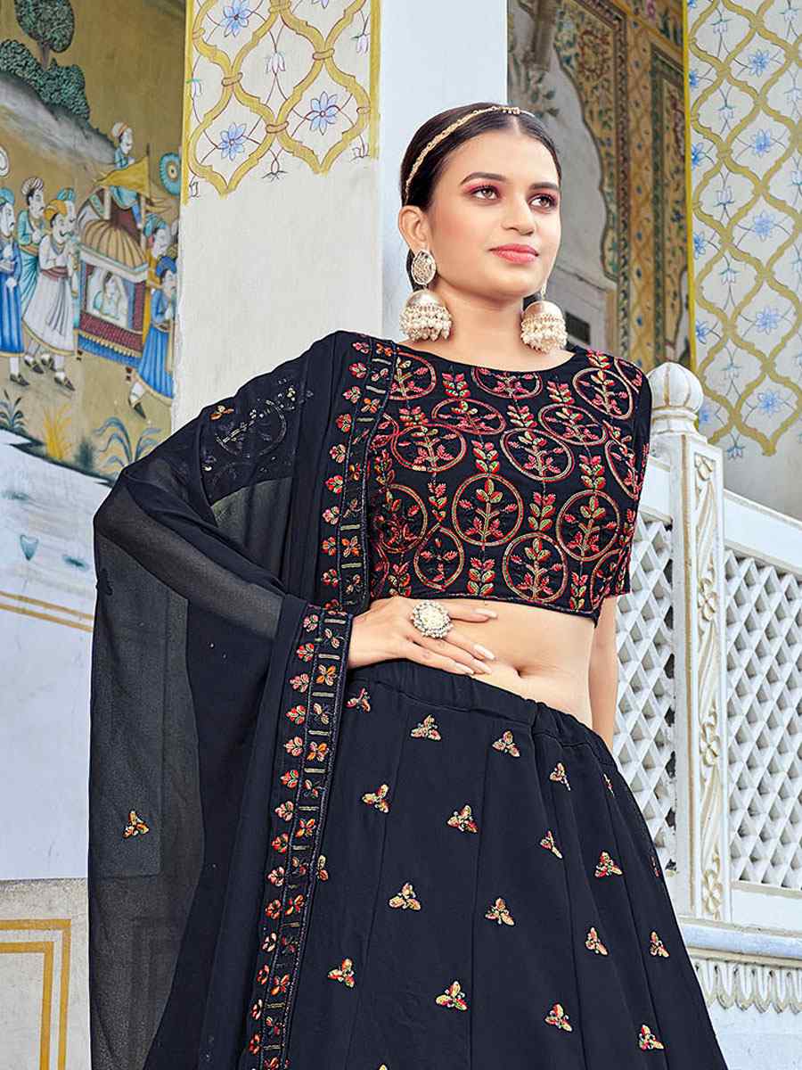 Navy Blue Georegtte Embroidered Festival Party Wear Circular Lehenga Choli