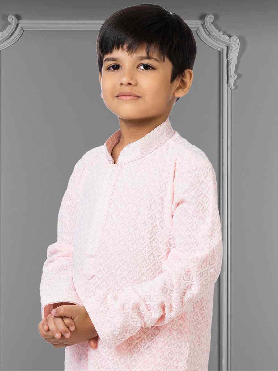 Navy Blue Georgette Embroidered Festival Kurta Pyjama Boys Wear