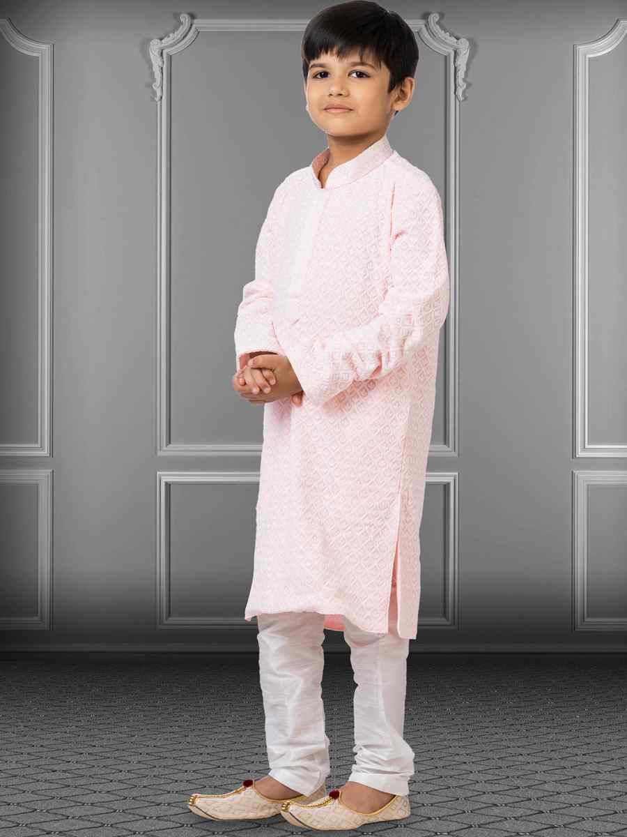 Navy Blue Georgette Embroidered Festival Kurta Pyjama Boys Wear