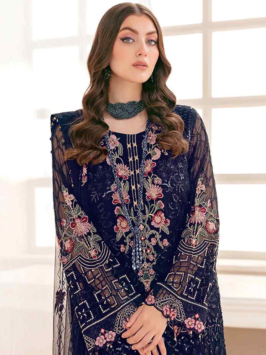 Navy Blue Georgette Embroidered Festival Party Pant Salwar Kameez